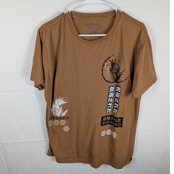 Taco Tuesday Blessed Graphic T Shirt Large Brown Japanese Lettering Streetwear - Picture 1 of 5